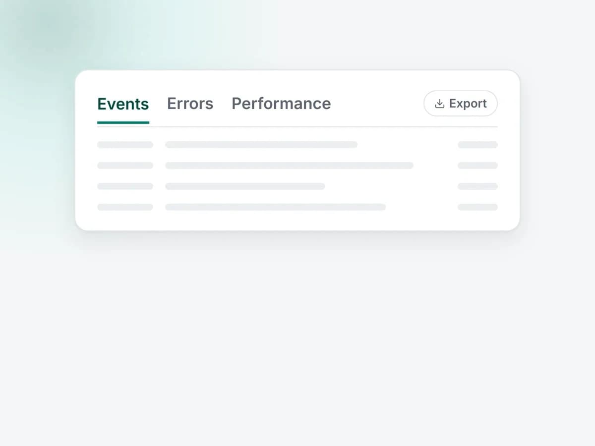 Illustration: a log table with event, error and performance tabs
