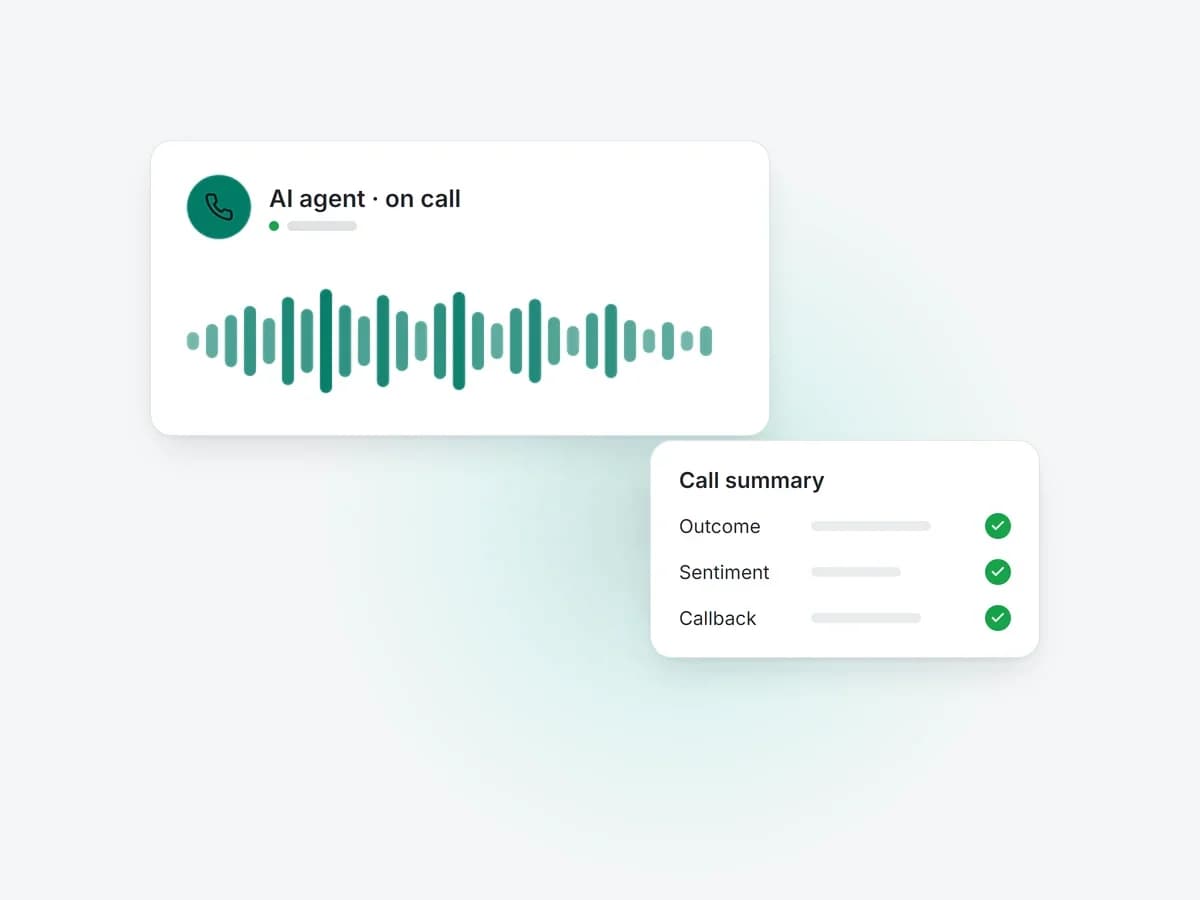 Illustration: an AI voice agent on a live call with a transcript