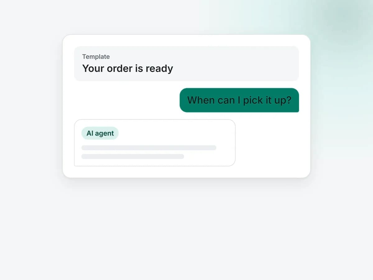 Illustration: a template message, a customer reply and the agent answering